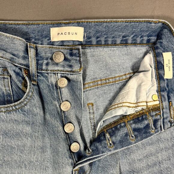 PacSun Women's Y2K Eco Medium Blue Distressed Dad Button Fly Jeans - Size 23 - Picture 8 of 9